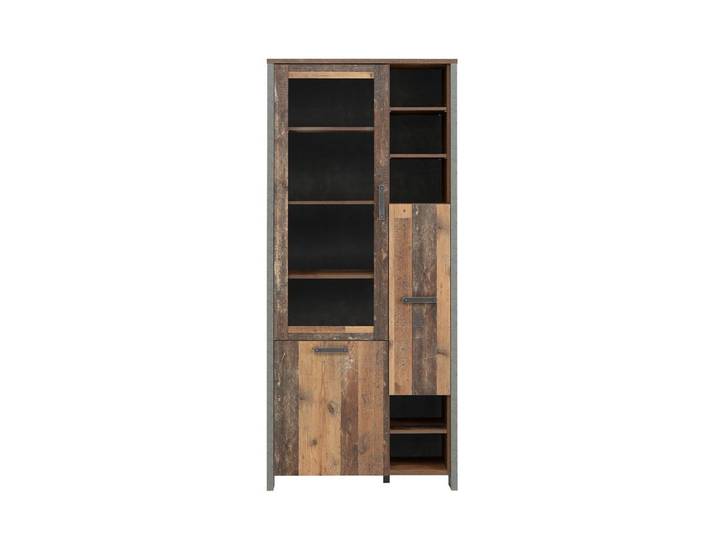 Vitrine mit Glastür Old Wood - Beton - grau Breite 92 cm - CLIF