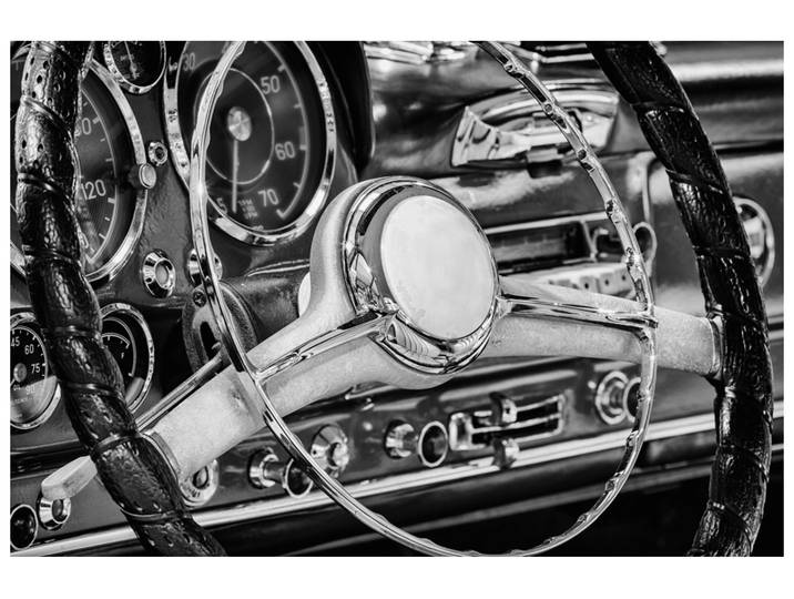 Acrylglasbild Oldtimer Lenkrad image LAND