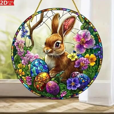 Uplifted Goods Whimsical 2D Acrylic Easter Bunny Window Hanging easter Bunny