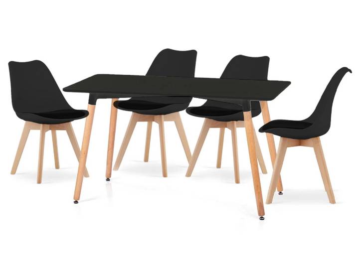 Schwarzes Esszimmerset 1 + 4, Tisch BERGEN 120 + Stühle von BALI MARK