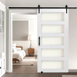 VEVOR Schiebetür im Scheunenstil Schiebetürsystem (1067 x 2134 mm) aus hochfesten MDF-Platten & Milchglas, Scheunentor mit Hardware-Kit & wasserfester PVC-Oberfläche & H-Rahmen für Badezimmer