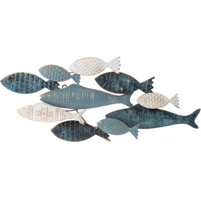 Metallbild BÖNNINGHOFF "ABSTRAKT – FISCHE BLAU 70x30 cm – Deko modern", blau (farbe bild(er): blau, weiß), B:70cm H:30cm T:5,72cm, Metall, Bilder, Wanddekoration