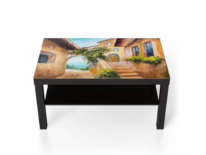 DEQORI Glastisch schwarz groß 90x50 cm Motiv Sonnige Gassen ausgefallener Beistelltisch aus Glas Hochglanz Couchtisch fürs Wohnzimmer moderner Couch Tisch mit Design