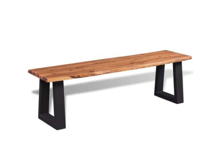 VIHHQGC Sitzbank Akazienholz Massiv 160 cm mit Metallbeinen Industrie-Stil Massives Akazienholz, U-förmige Metallbeine, pulverbeschichtet, natürliche Holzkante, einfacher Aufbau