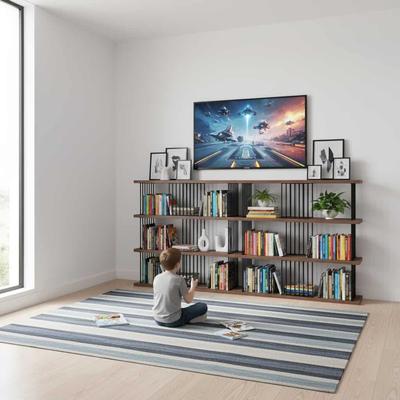 Davee Furniture Davee 94-inch Wide 3-Tier Open Bookcase Display Shelf with Metal Frame - 94'' x 43'' x 11.81''