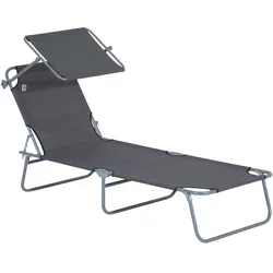 MODFU Gartenliege klappbar mit Sonnendach 187x58x36 cm Grau, pulverbeschichtetes Metallgestell, Oxford-Stoff, tragfähig bis 120 kg