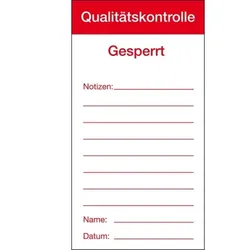 Aufkleber I Qualitätsaufkleber Qualitätskontrolle-Gesperrt, Folie, selbstklebend, 80x150mm I 100 Stk