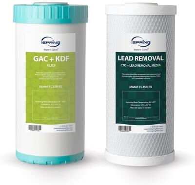 "iSpring F2US21B-CPB US21B-CPB Replacement Filter Set, 4.5""x10"" Undersink Water Filtration, Lead-Removal, GAC+KDF Cartridges"