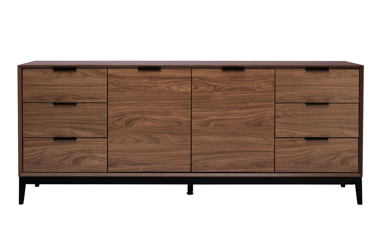 Miliboo Sideboard im Vintage-Stil aus dunklem Walnussfurnier und schwarzem Metall mit Stauraum B180 cm SARTO