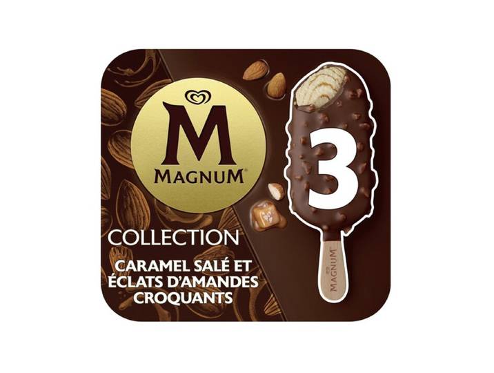 Magnum Bâtonnets glacés caramel salé et amandes x 3 222 g