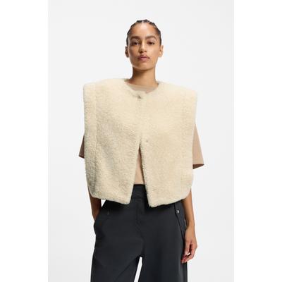 Fellimitatweste BOSS ORANGE "Cosila Premium Damenmode", Damen, Gr. 36, beige (open beige 284), Web, Obermaterial: 100% Polyester, unifarben, hüftlang, Rundhals, Westen, im Teddy-Look, verdeckter Verschluss