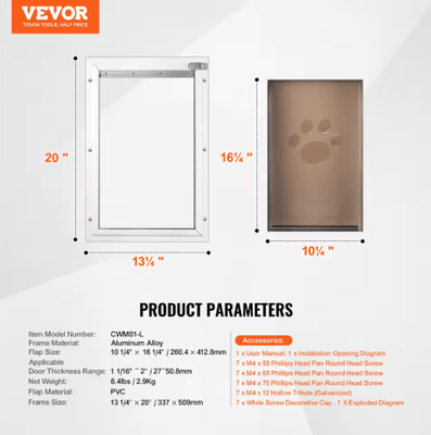 Inspire Picks SucceBuy Weatherproof Pet Door Aluminum Frame Doggy Door With Secure Lock & Flap System l