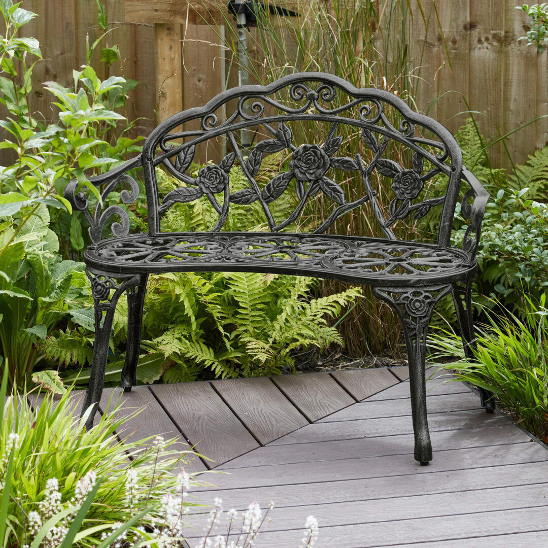 Rosdorf Park Rose Ornate Detail Metal Outdoor Garden Bench Black 80cm H X 100cm W X 59cm D