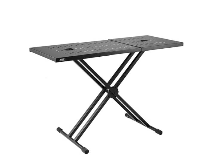 VEVOR Table de DJ\, 81\,3 cm à 109\,2 cm x 45\,7 cm\, support portable pour ordinateur portable et contrôleur\, bureau et cabine DJ léger\, hauteur réglable\, clavier et table double X pliable\, support de
