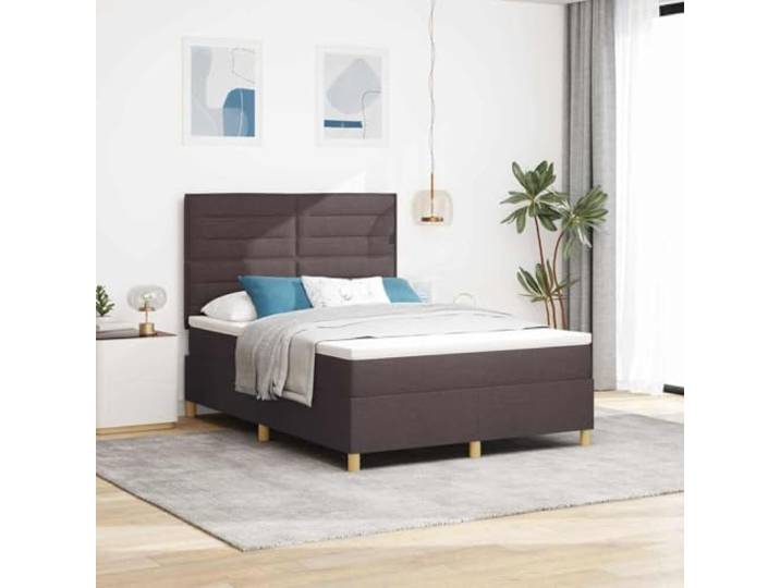 Boxspringbett mit Matratze Dunkelbraun 140 x 190 cm Stoff Kopfteil verstellbar 2 Höhen, Holzlatten, Holzbeine, Taschenfedern, zeitgenössisches Schlafzimmer