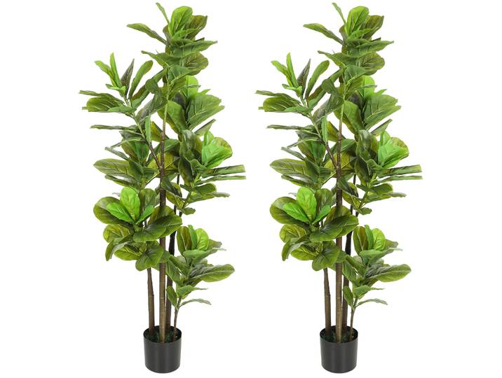 HOMCOM Lot de 2 plantes artificielles intérieures 150 cm, fausse plante à figuier lyre avec pot en ciment, 120 feuilles réaliste