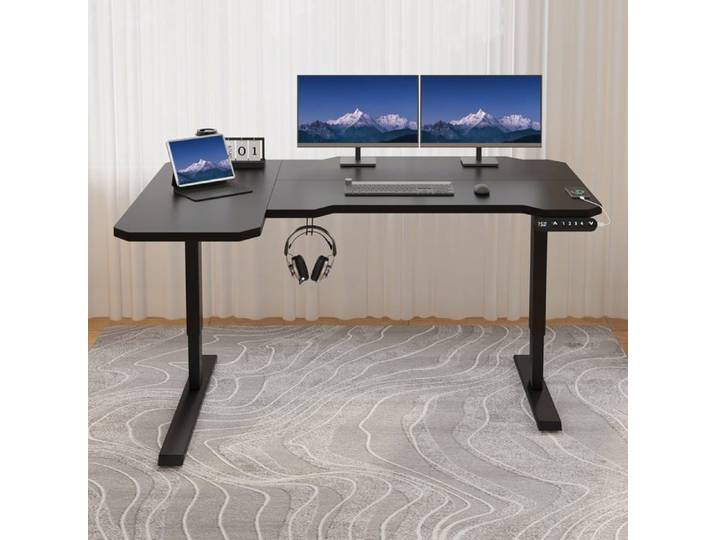 Radlove 150cm L Form Bureau réglable en Hauteur-Bureau Assis-Debout Réglable en Hauteur électriquement Noir