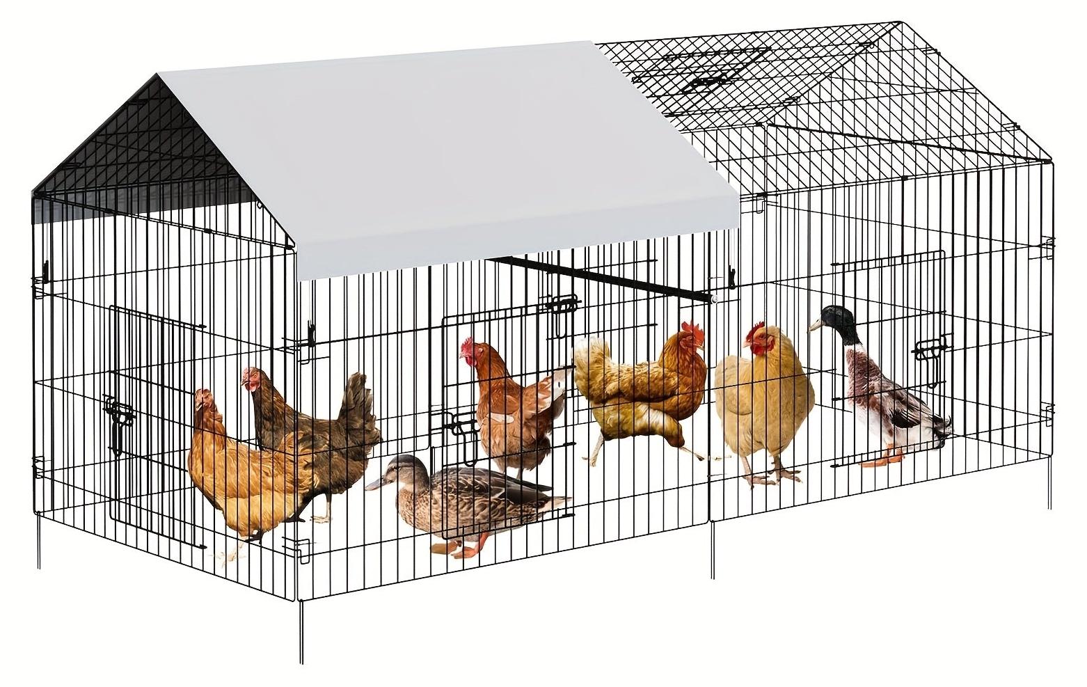 Robuster Metall-Hühnerstall, 218,44 cm x 101,6 cm x 101,6 cm, begehbarer Volierenzaun mit 4 Türen, wasserdichte, UV-beständige Abdeckung und einbruchsicherem Schloss