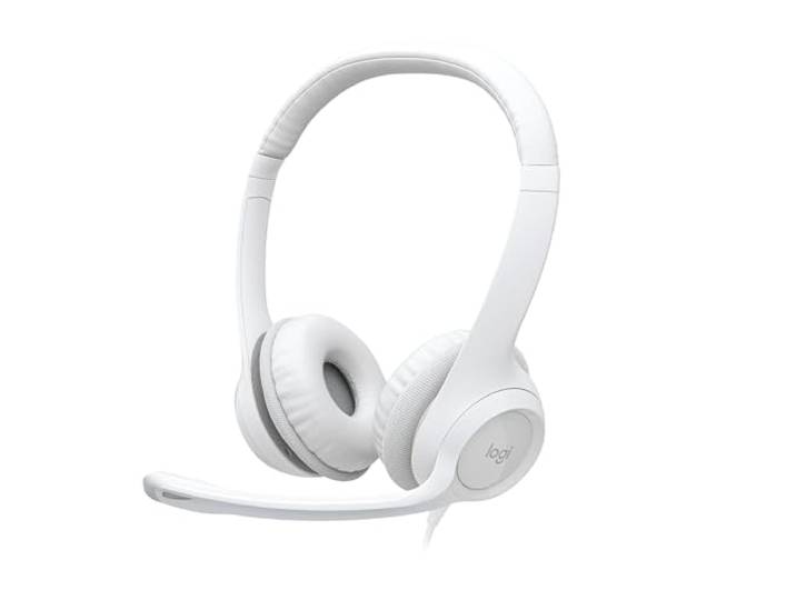 Logitech H390 Wired Headset voor PC/Laptop, Stereo Hoofdtelefoon met Ruisonderdrukkende Microfoon, USB-A, Inline Bediening, Werkt met Chromebook - Wit