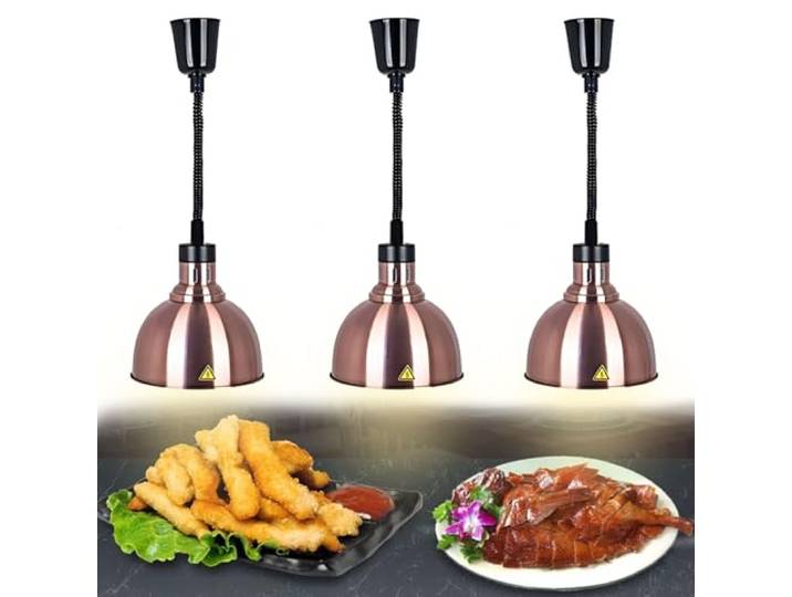 BOVDC Wärmelampe Küche Gastro, 25cm Speisewärmer Lampe für Buffet Hängend Wärmelampen für Speisen Höhenberstellbar, 250W Lebensmittel Wärmelampe Küche für Essen