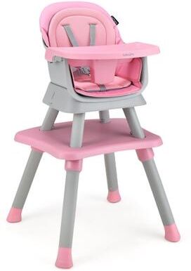 Costway 6-in-1 Convertible Baby High Chair with Adjustable Removable Tray-Pink