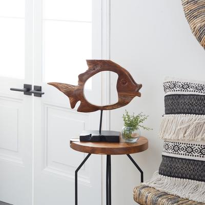 Studio 350 Brown Teak Coastal Sculpture Fish 16 x 19 x 6 - 19 x 6 x 16