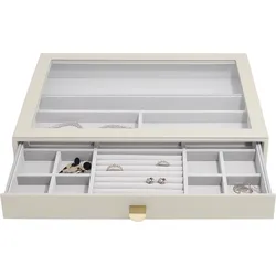 Stackers Schmuckkästchen supersize 16-Fächer hellbeige mit Schublade und Glasdeckel