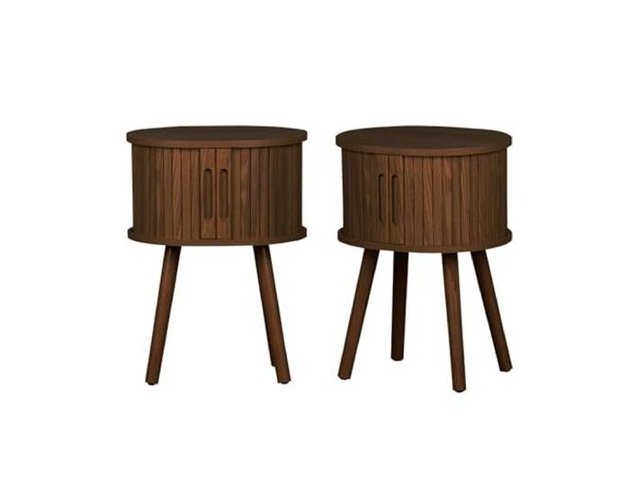 Alice's Garden sweeek - 2er-Set ovale Nachttische 2 Schiebetüren mit eingelassenen Griffen, Holzlook, L 40 x B 34 x H 54,8 cm