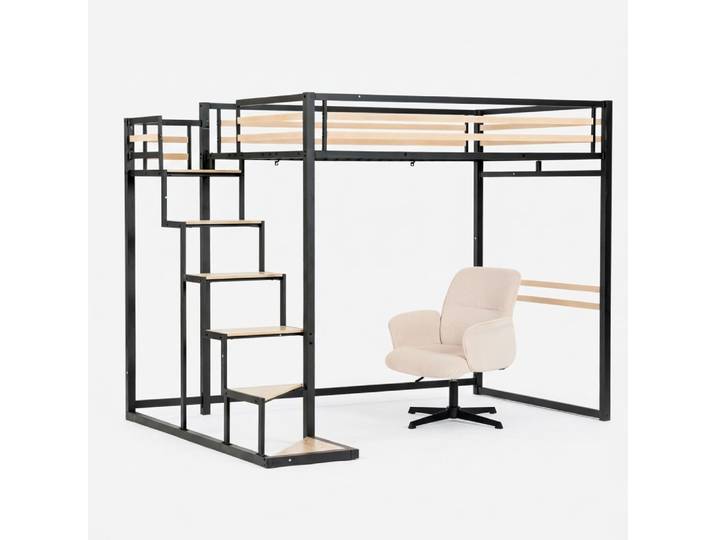 Lit superposé double haut avec fauteuil pivotant en velours côtelé
