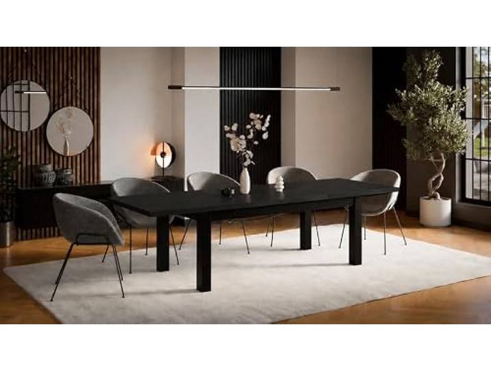 Ausziehbarer Esstisch Leonardo 100–300 cm Tisch für 10–12 Personen Eiche Craft Dekor Beine aus Buchenholz – schwarz lackiert modern, funktional Esszimmer (Schwarz Schwarz, 100x200/300)