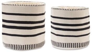 Melrose International Striped Woven Cotton Basket (Set of 2)