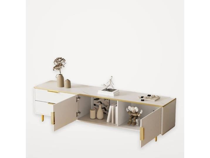 Meuble TV assiette basse équipé de texture sculptée L'armoire TV dispose de plusieurs possibilités d'encombrement