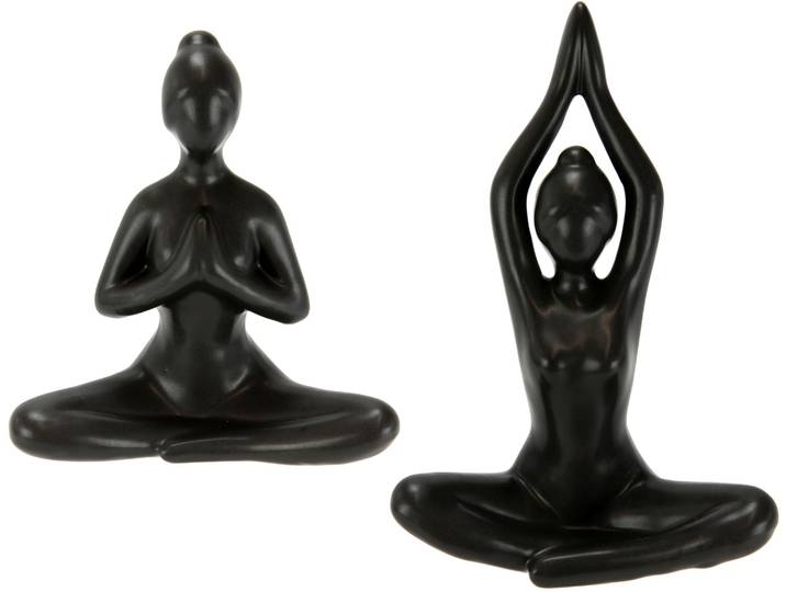 Dekofigur I.GE.A. Yoga-Frau , schwarz, B:16cm H:17cm, Keramik, Dekofiguren, Dekofigur, 2er Set, Yogafigur, Yogaskulptur