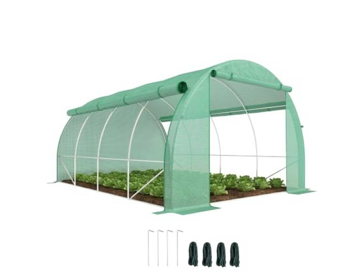 Outsunny Foliengewächshaus Polytunnel 4 x 3 x 2 m Begehbar UV-Schutz Grün