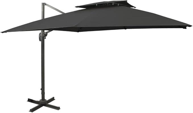 Ampelschirm mit Lüftung 300x300 cm Schwarz, neigbar, mit Kurbel, UV-beständiger Sonnenschirm, stabiler Ständer, 8 Aluminium Rippen, Doppeldach, ideal für Garten Terrasse Balkon Outdoor