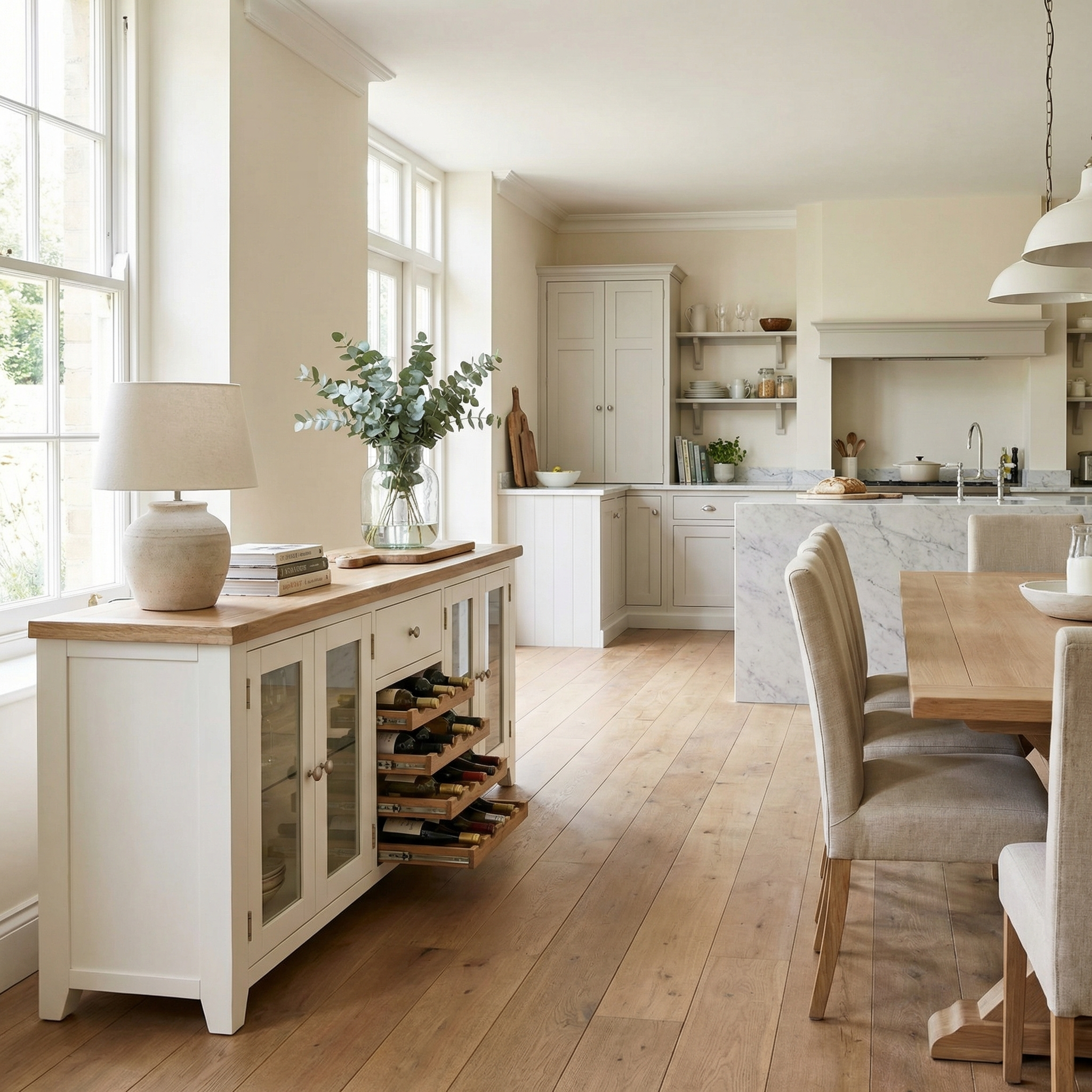 Burford Grand Sideboard with Wine Rack in Warm White