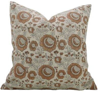 Fabdivine Floral Pillow Cover for Living Room Heavy Linen Block Print, Sun Flower