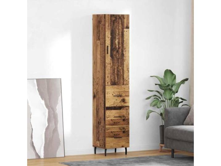 Stabiles Highboard mit Wandhalterung, Modernes Highboard mit praktischer Tür, Elegantes mit Stauraum, aus Holzwerkstoff mit Metallfüßen in Altholz