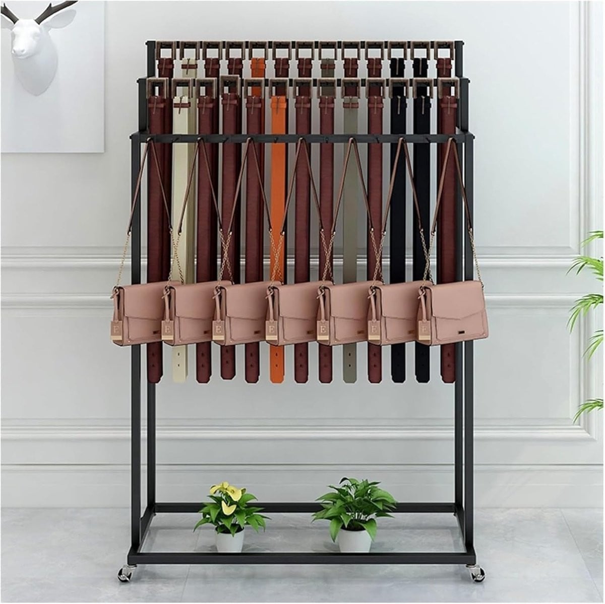 Verrijdbare Riem Display Stand Zwart - Opberghouder voor Accessoires - Hoogte: 150 cm