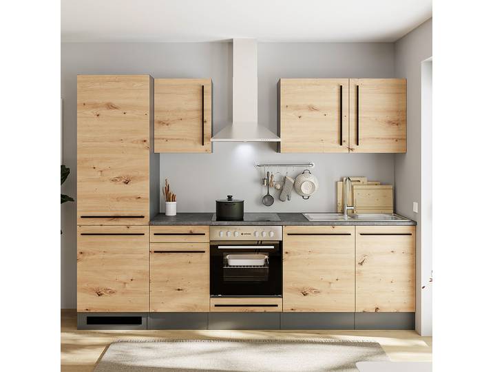 Cuisine équipée III 280cm Marron/Imitation chêne Artisan Sans électroménager