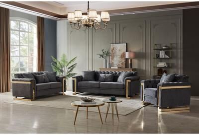 Cosmos Furniture Riya Modern Gray 2-piece Living Room Set with Gold Accents