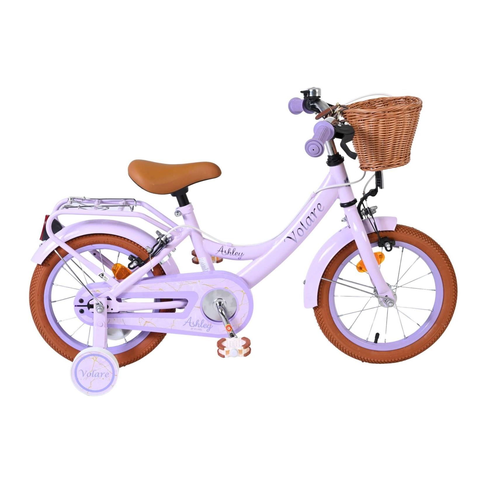 Volare Kinderfahrrad Ashley für Mädchen 14 Zoll Kinderrad in Lila, Zwei Handbremsen