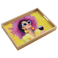 TABLETT Frau - Hut - Lila - Wein Eichenholz 50x35 cm