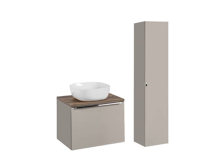 Ensemble meuble simple vasque 60cm et colonne Éros Taupe