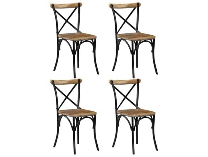 HMDNGOUT Esszimmerstühle 4 STK. Schwarz Mango-Massivholz Stahlrahmen, offene Rückenlehne, Retro-Design, handgefertigt, max. 110 kg pro Sitzplatz, Mangoholz