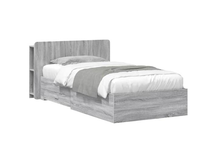 RJPLMFV Bettgestell mit Aufbewahrung, Holz, 75 x 190 cm Modernes Design, integrierte Schubladen und Regale, Kopfteil mit Aufbewahrung, einfache Montage