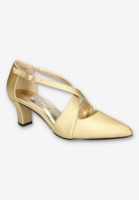 Women's Elegance Pump by Easy Street in Gold Satin (Size 12 M)