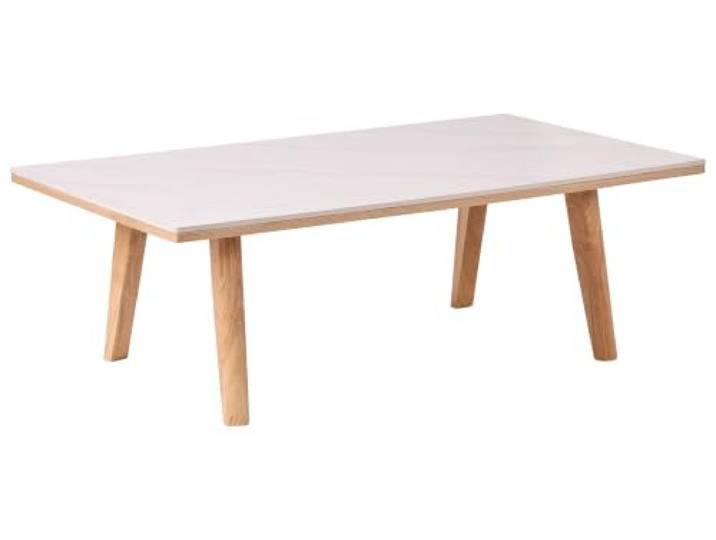Beliani Couchtisch Weiß MDF-Platte u. Keramik mit Holzbeinen Marmor Optik Rechteckig 120x70 cm Moderner Wohnzimmertisch Sofatisch Kaffeetisch