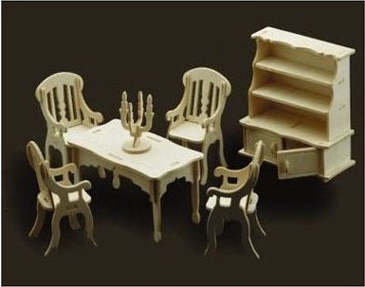 T & F Creations Poppenhuis Meubels Eetkamer Schaal 1:12 Hout Bruin