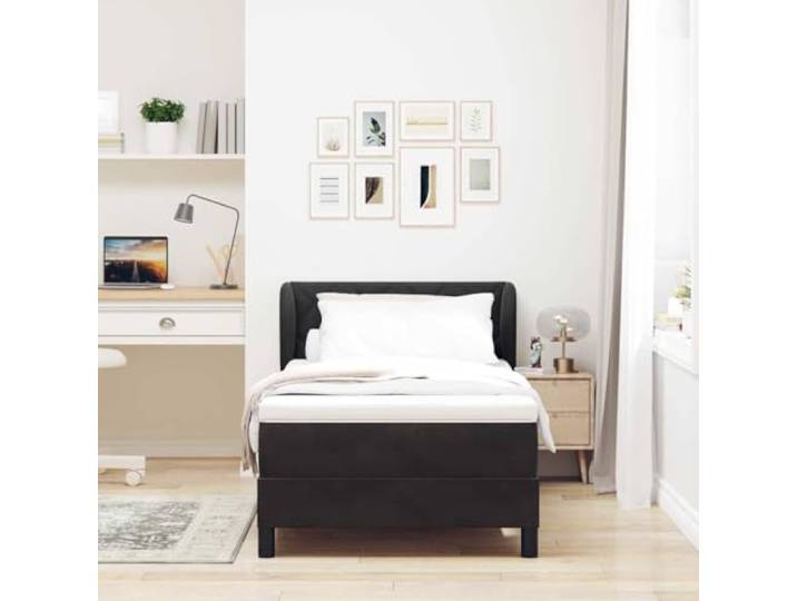 KTHLBRH Boxspringbett mit Kopfteil schwarz 90 x 190 cm Samt Kopfteil verstellbar, modernes Design, weicher Samt, für Schlafzimmer